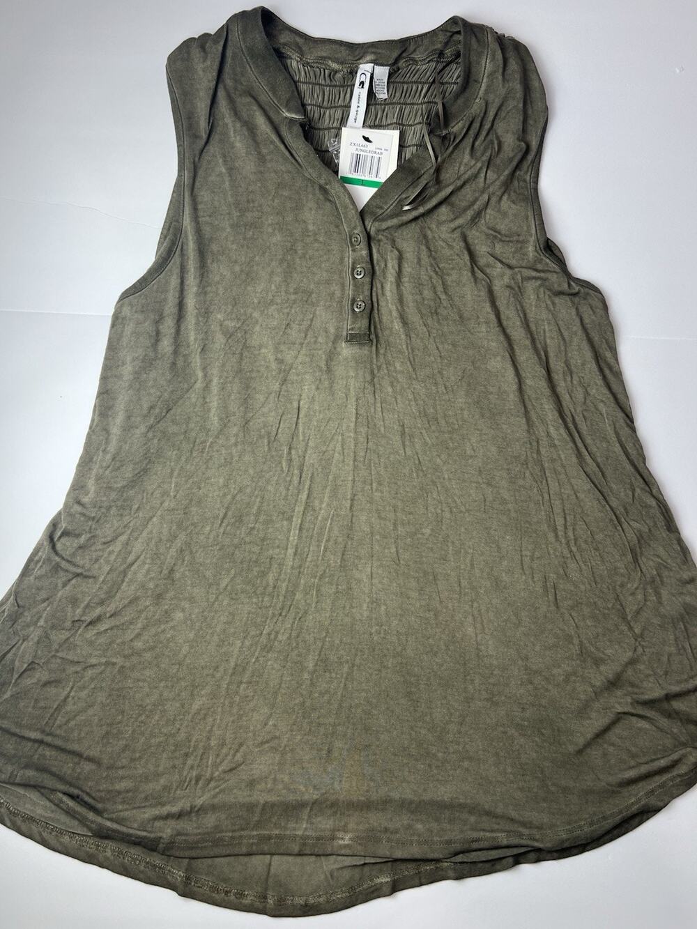 NWT Cable & Gauge Olive Green Sleeveless Henley Tunic Top - Size Large